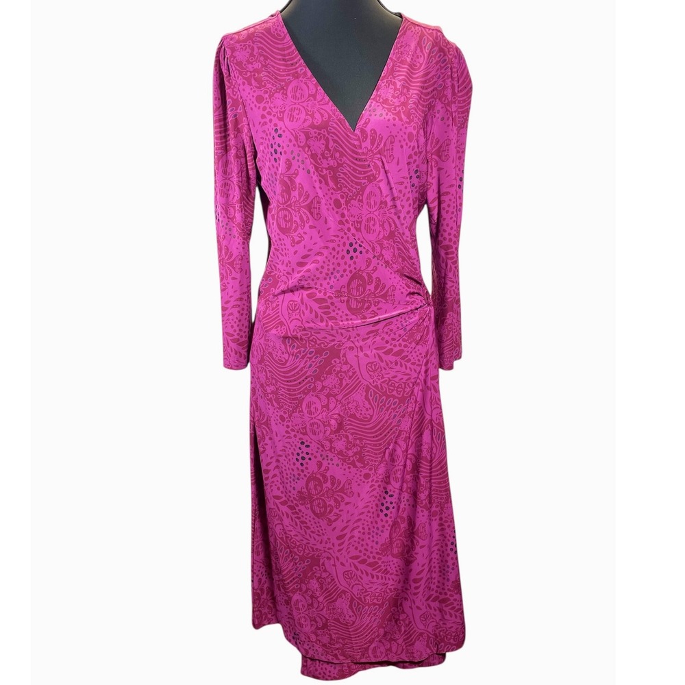 Express Pink‎ Floral Print Long Sleeve Faux Wrap Midi Dress Women's Medium
